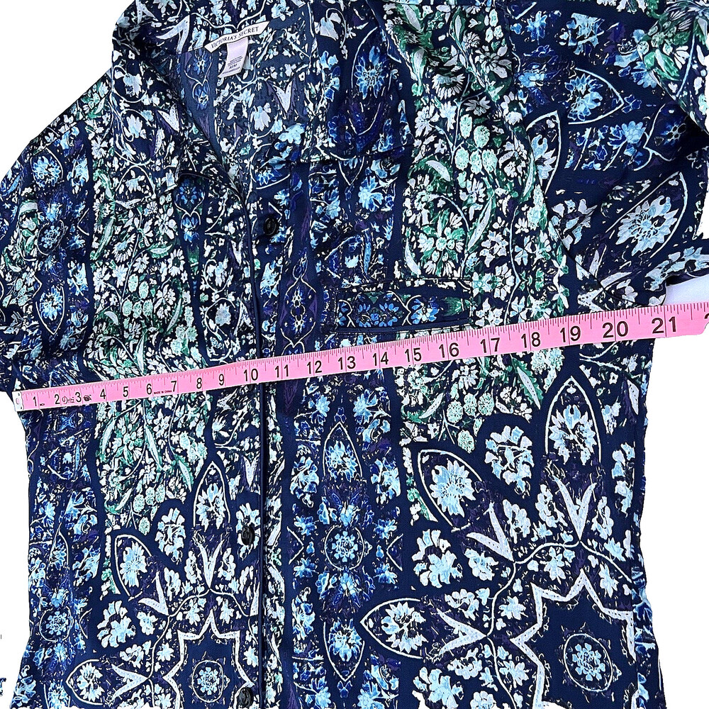 Victoria's Secret - Blue Green White Satin Button Up Sleep Pajama Shirt M - Picture 12 of 14